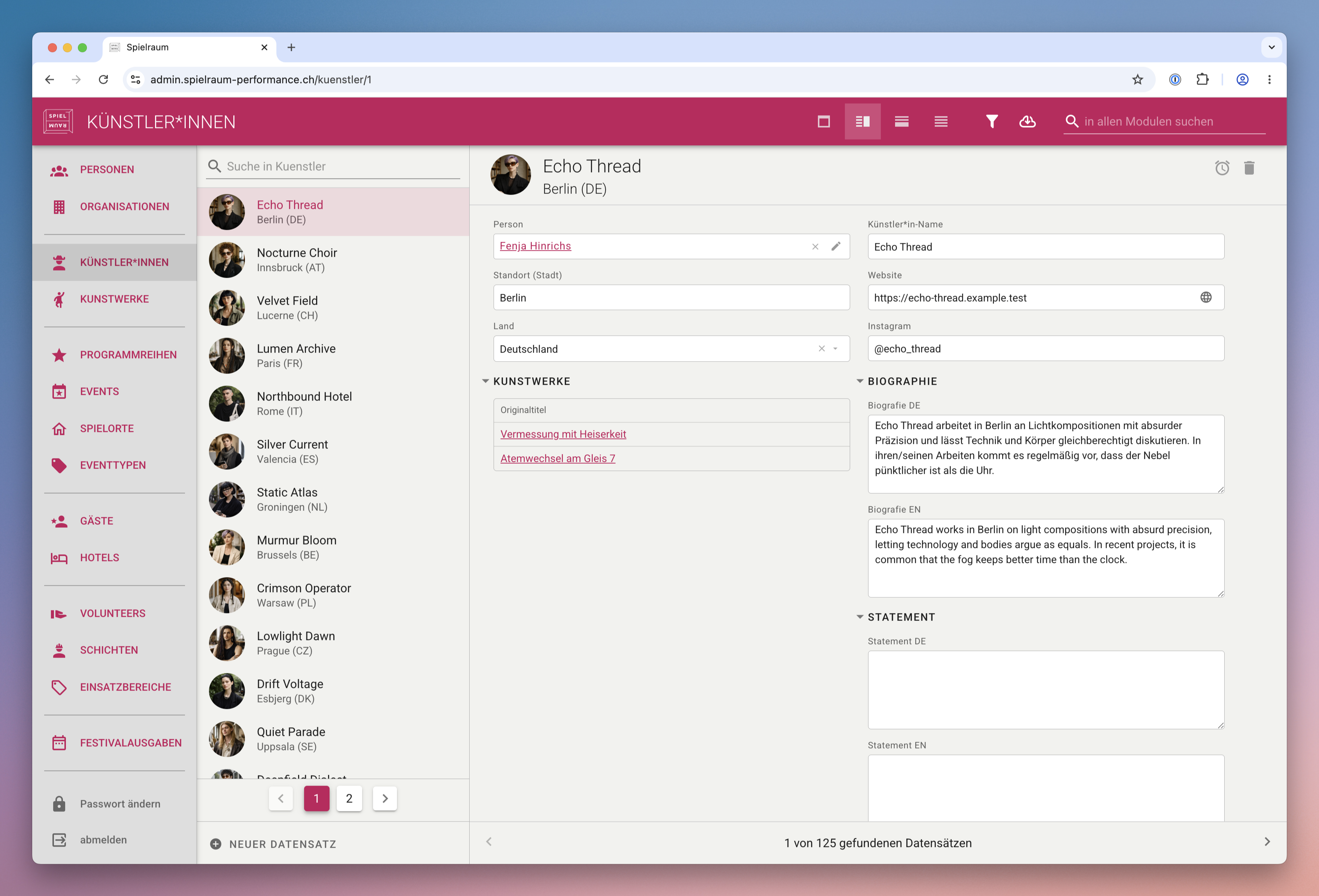 Pianola demo application running in a browser