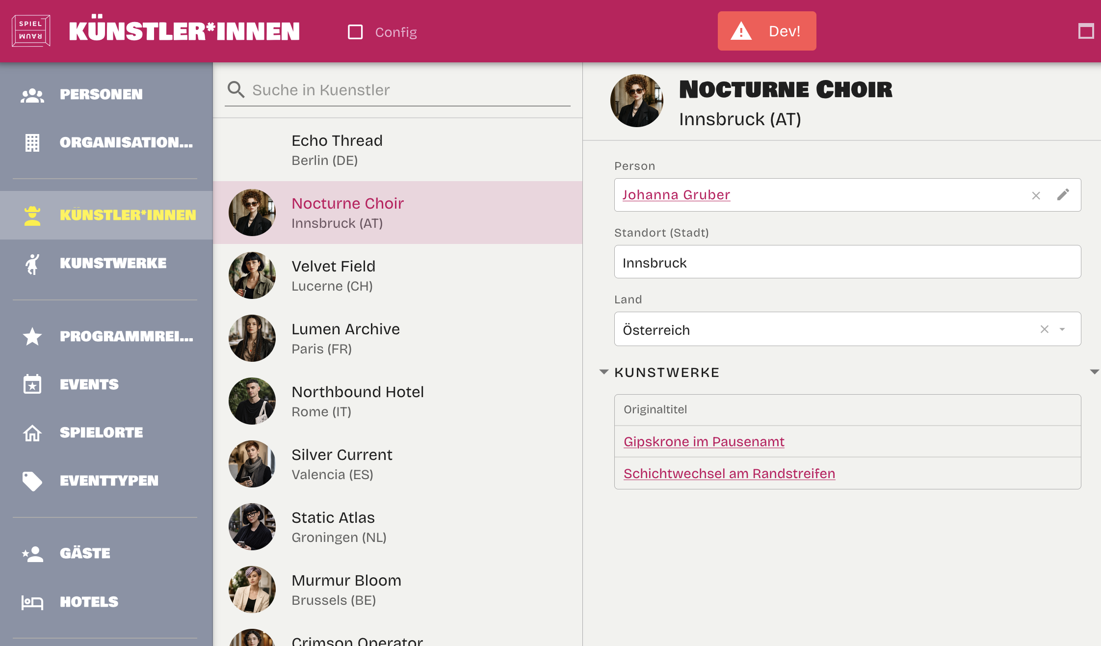 The Spielraum interface using distinct module and title fonts with custom navigation colours